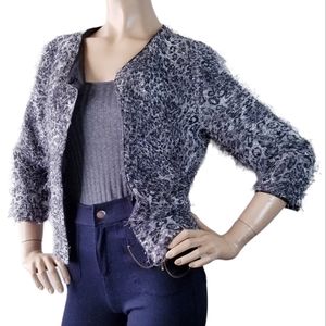 Moon Collection Gray/Black Leopard Print Eyelash Fuzzy Jacket